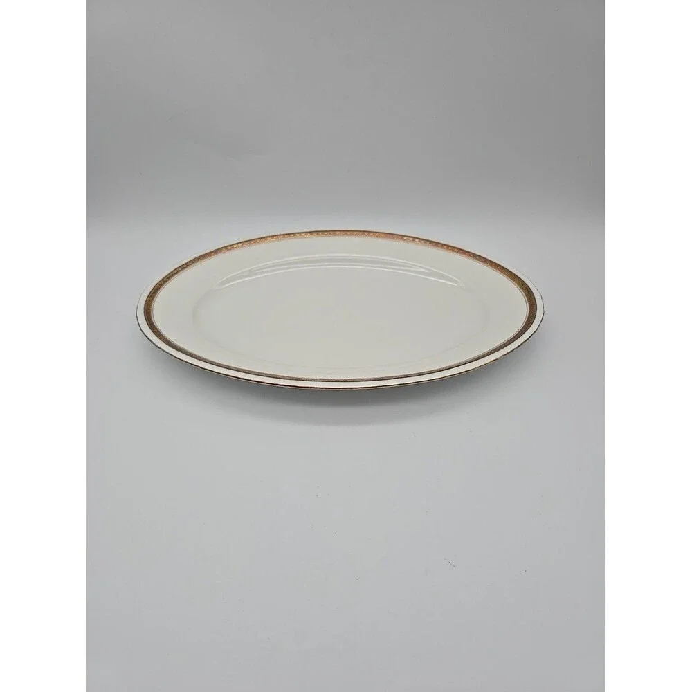 Rorstrand Sweden Oval Porcelain Platter #523 Gold Ribbon Pattern 13.25